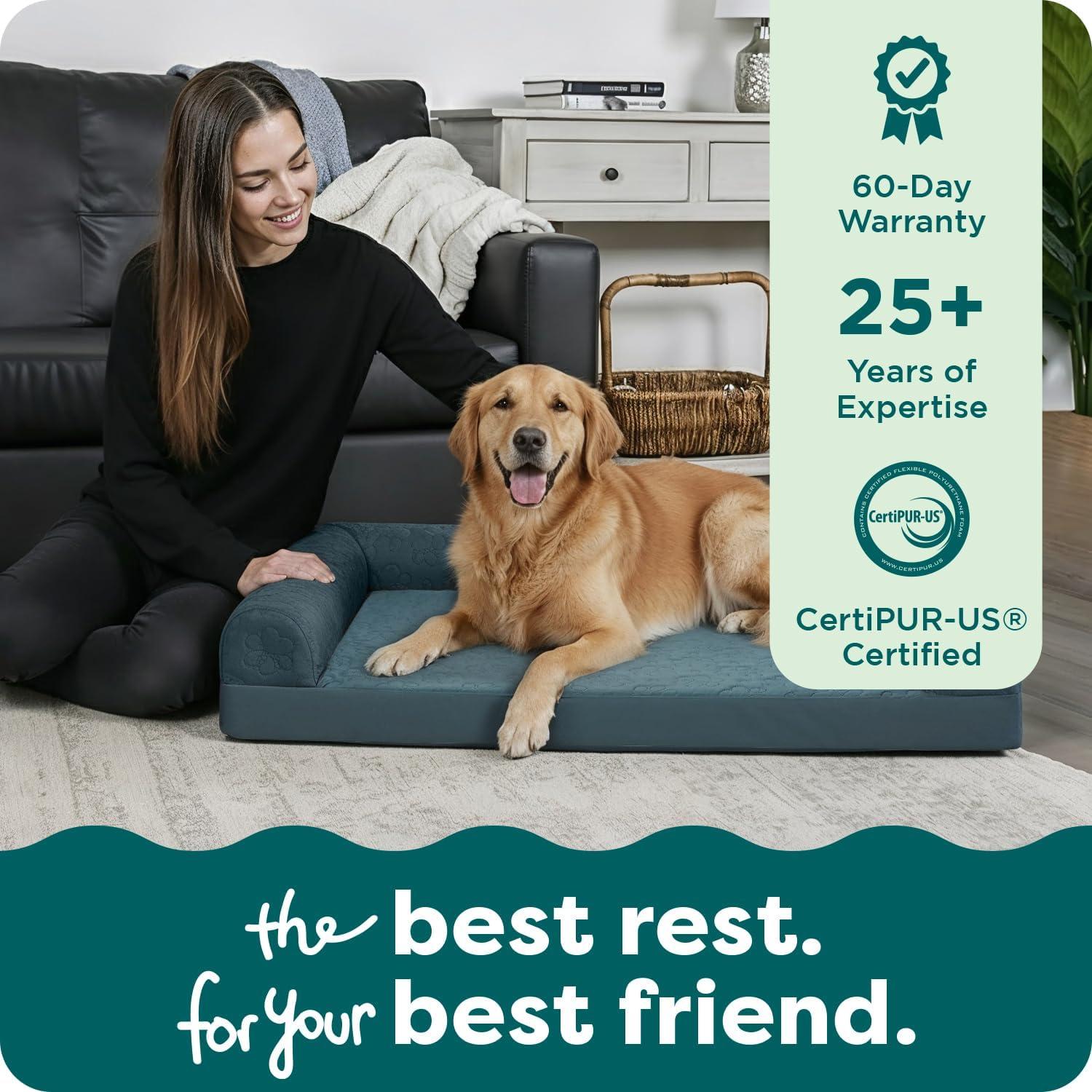 imageFurhaven Cooling Gel Dog Bed for MediumSmall Dogs w Removable Bolsters ampamp Washable Cover For Dogs Up to 35 lbs Pinsonic Quilted Paw L Shaped Chaise Titanium MediumQuilted Paw Titanium