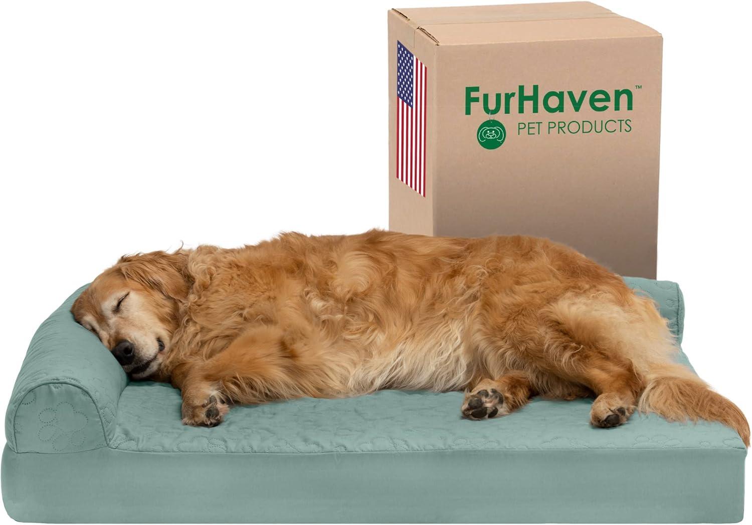 imageFurhaven Cooling Gel Dog Bed for MediumSmall Dogs w Removable Bolsters ampamp Washable Cover For Dogs Up to 35 lbs Pinsonic Quilted Paw L Shaped Chaise Titanium MediumQuilted Paw Iceberg Green
