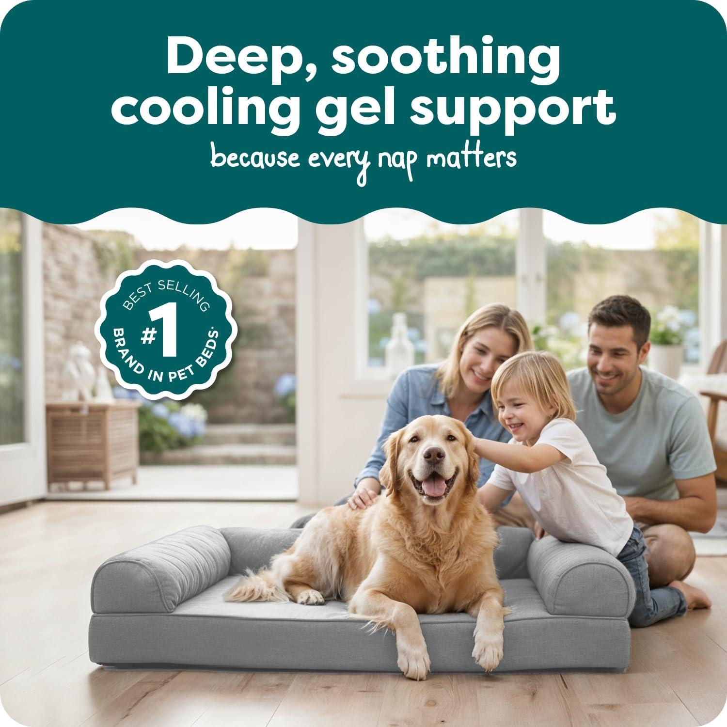 imageFurhaven Cooling Gel Dog Bed for MediumSmall Dogs w Removable Bolsters ampamp Washable Cover For Dogs Up to 35 lbs Pinsonic Quilted Paw L Shaped Chaise Titanium MediumTwoTone Faux Fur Suede Stone Gray