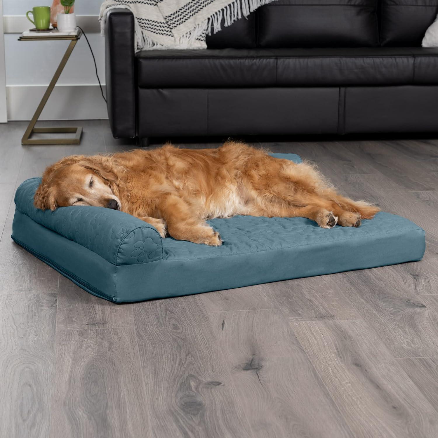 imageFurhaven Cooling Gel Dog Bed for MediumSmall Dogs w Removable Bolsters ampamp Washable Cover For Dogs Up to 35 lbs Pinsonic Quilted Paw L Shaped Chaise Titanium MediumQuilted Paw Bluestone