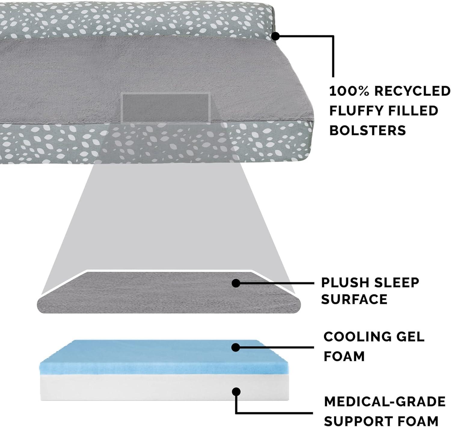 imageFurhaven Cooling Gel Dog Bed for MediumSmall Dogs w Removable Bolsters ampamp Washable Cover For Dogs Up to 35 lbs Pinsonic Quilted Paw L Shaped Chaise Titanium MediumPlush Almond Print Gray Almonds