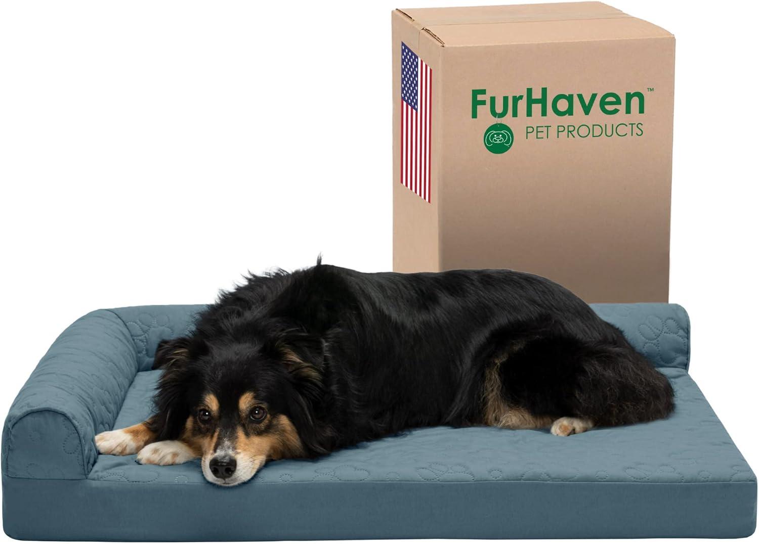 imageFurhaven Cooling Gel Dog Bed for MediumSmall Dogs w Removable Bolsters ampamp Washable Cover For Dogs Up to 35 lbs Pinsonic Quilted Paw L Shaped Chaise Titanium MediumQuilted Paw Bluestone
