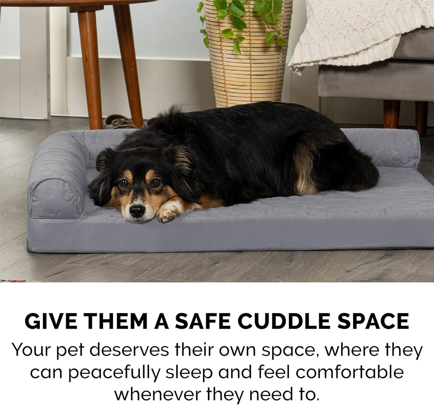 imageFurhaven Cooling Gel Dog Bed for MediumSmall Dogs w Removable Bolsters ampamp Washable Cover For Dogs Up to 35 lbs Pinsonic Quilted Paw L Shaped Chaise Titanium MediumQuilted Paw Titanium