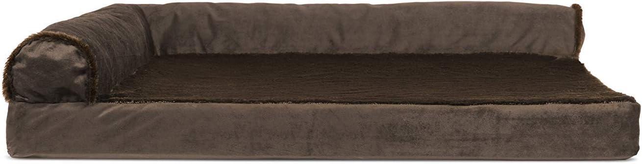 imageFurhaven Cooling Gel Dog Bed for MediumSmall Dogs w Removable Bolsters ampamp Washable Cover For Dogs Up to 35 lbs Pinsonic Quilted Paw L Shaped Chaise Titanium MediumPlush Velvet Sable Brown