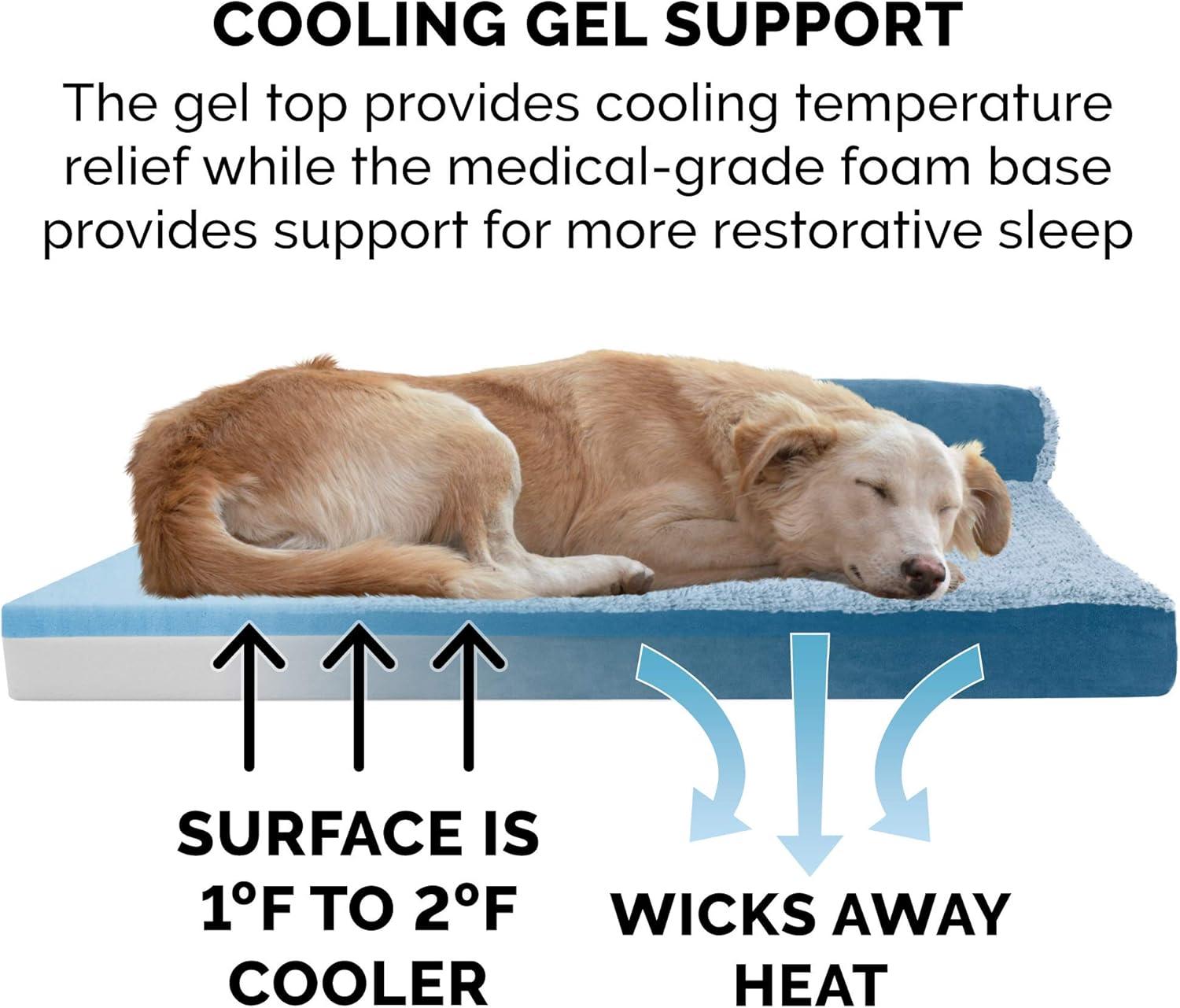 imageFurhaven Cooling Gel Dog Bed for MediumSmall Dogs w Removable Bolsters ampamp Washable Cover For Dogs Up to 35 lbs Pinsonic Quilted Paw L Shaped Chaise Titanium MediumTwoTone Faux Fur Suede Marine Blue
