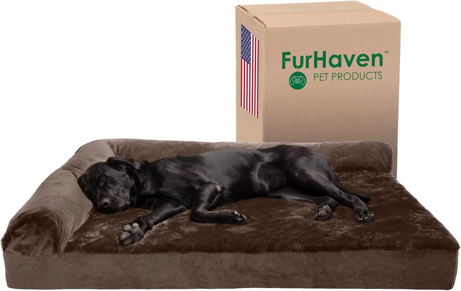 imageFurhaven Cooling Gel Dog Bed for MediumSmall Dogs w Removable Bolsters ampamp Washable Cover For Dogs Up to 35 lbs Pinsonic Quilted Paw L Shaped Chaise Titanium MediumPlush Velvet Sable Brown