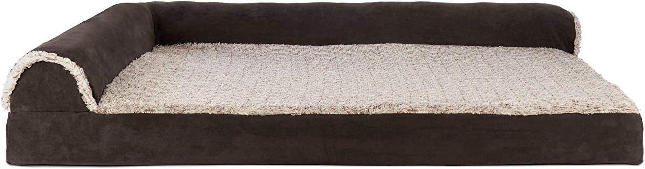 imageFurhaven Cooling Gel Dog Bed for MediumSmall Dogs w Removable Bolsters ampamp Washable Cover For Dogs Up to 35 lbs Pinsonic Quilted Paw L Shaped Chaise Titanium MediumTwoTone Faux Fur Suede Espresso