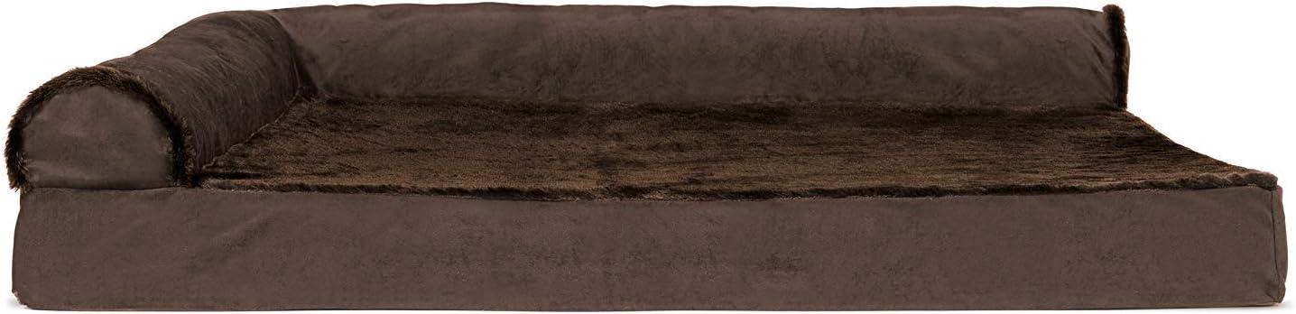 imageFurhaven Cooling Gel Dog Bed for MediumSmall Dogs w Removable Bolsters ampamp Washable Cover For Dogs Up to 35 lbs Pinsonic Quilted Paw L Shaped Chaise Titanium MediumPlush Velvet Sable Brown