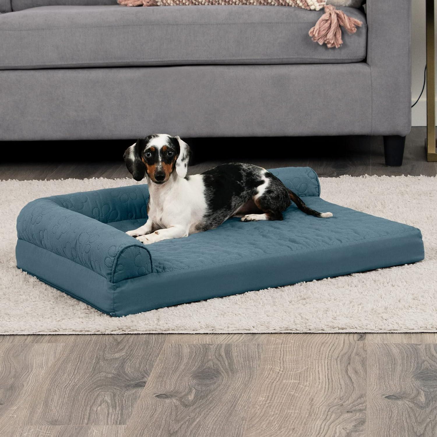 imageFurhaven Cooling Gel Dog Bed for MediumSmall Dogs w Removable Bolsters ampamp Washable Cover For Dogs Up to 35 lbs Pinsonic Quilted Paw L Shaped Chaise Titanium MediumQuilted Paw Bluestone