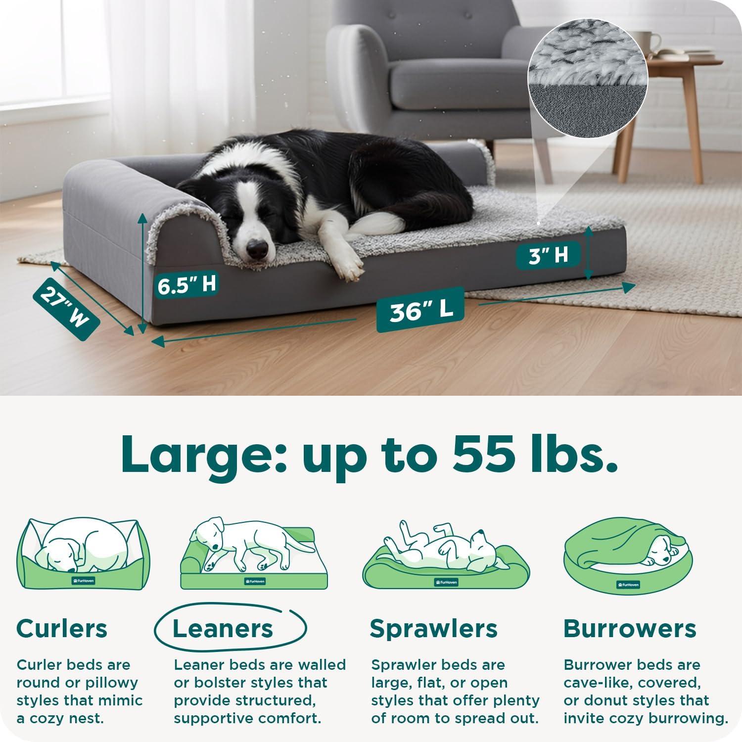 imageFurhaven Cooling Gel Dog Bed for MediumSmall Dogs w Removable Bolsters ampamp Washable Cover For Dogs Up to 35 lbs Pinsonic Quilted Paw L Shaped Chaise Titanium MediumTwoTone Faux Fur Suede Stone Gray