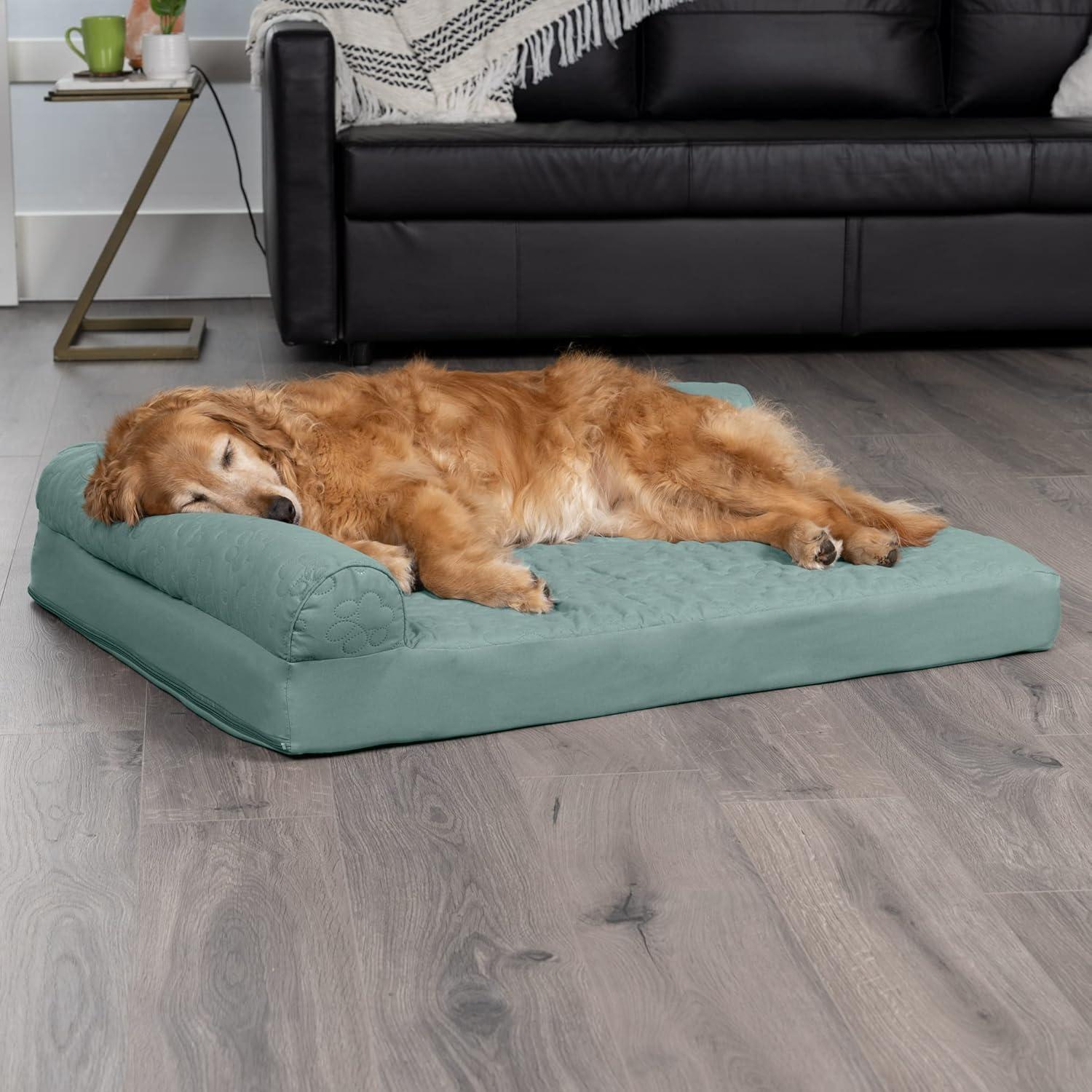 imageFurhaven Cooling Gel Dog Bed for MediumSmall Dogs w Removable Bolsters ampamp Washable Cover For Dogs Up to 35 lbs Pinsonic Quilted Paw L Shaped Chaise Titanium MediumQuilted Paw Iceberg Green