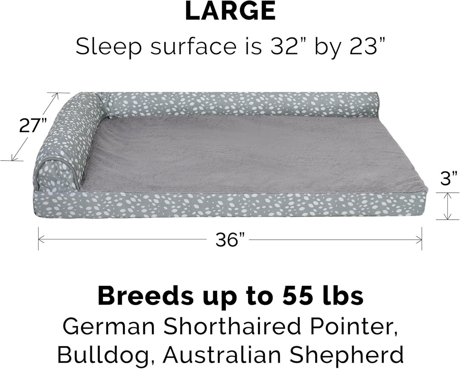 imageFurhaven Cooling Gel Dog Bed for MediumSmall Dogs w Removable Bolsters ampamp Washable Cover For Dogs Up to 35 lbs Pinsonic Quilted Paw L Shaped Chaise Titanium MediumPlush Almond Print Gray Almonds