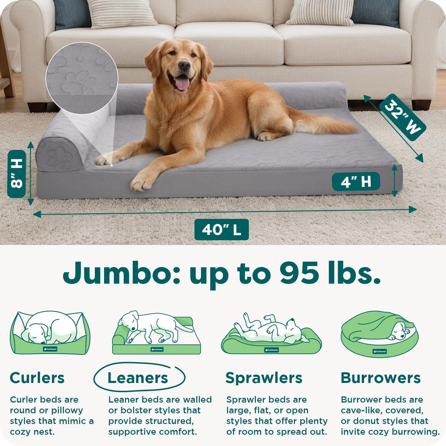 imageFurhaven Cooling Gel Dog Bed for MediumSmall Dogs w Removable Bolsters ampamp Washable Cover For Dogs Up to 35 lbs Pinsonic Quilted Paw L Shaped Chaise Titanium MediumQuilted Paw Titanium