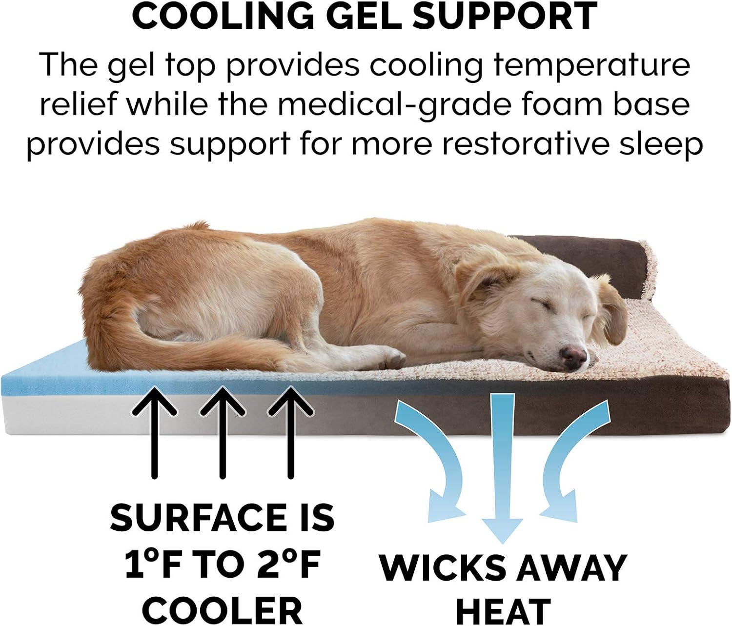 imageFurhaven Cooling Gel Dog Bed for MediumSmall Dogs w Removable Bolsters ampamp Washable Cover For Dogs Up to 35 lbs Pinsonic Quilted Paw L Shaped Chaise Titanium MediumTwoTone Faux Fur Suede Espresso