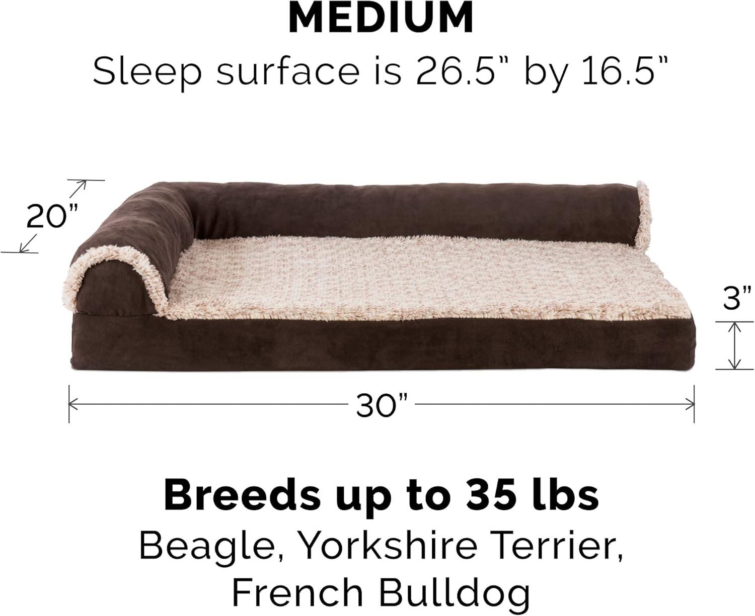 imageFurhaven Cooling Gel Dog Bed for MediumSmall Dogs w Removable Bolsters ampamp Washable Cover For Dogs Up to 35 lbs Pinsonic Quilted Paw L Shaped Chaise Titanium MediumTwoTone Faux Fur Suede Espresso