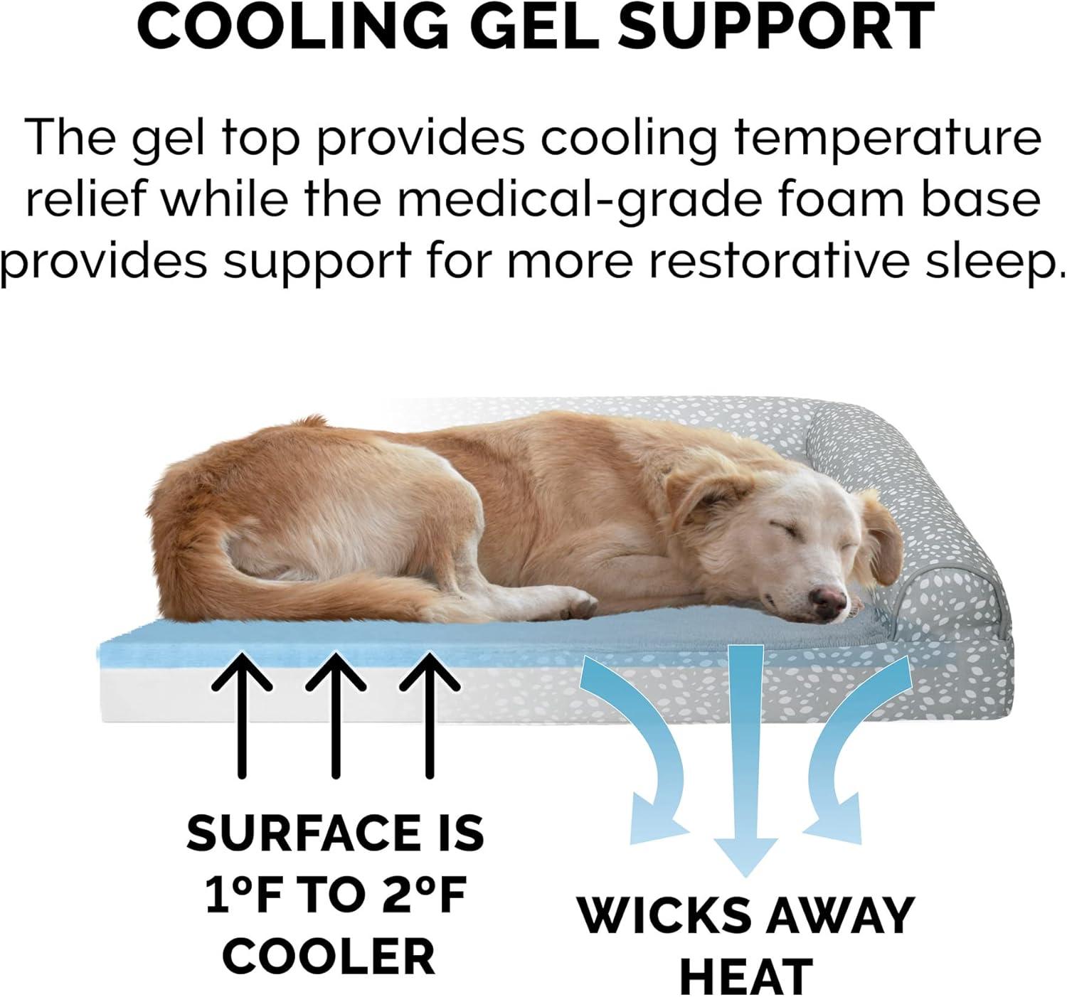 imageFurhaven Cooling Gel Dog Bed for MediumSmall Dogs w Removable Bolsters ampamp Washable Cover For Dogs Up to 35 lbs Pinsonic Quilted Paw L Shaped Chaise Titanium MediumPlush Almond Print Gray Almonds