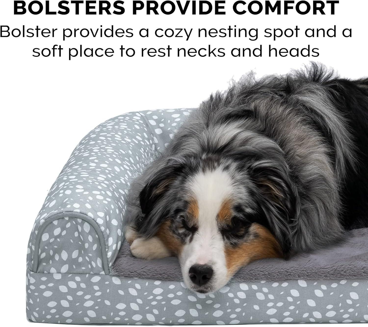 imageFurhaven Cooling Gel Dog Bed for MediumSmall Dogs w Removable Bolsters ampamp Washable Cover For Dogs Up to 35 lbs Pinsonic Quilted Paw L Shaped Chaise Titanium MediumPlush Almond Print Gray Almonds