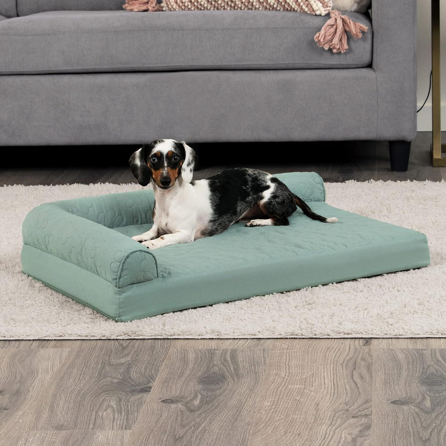 imageFurhaven Cooling Gel Dog Bed for MediumSmall Dogs w Removable Bolsters ampamp Washable Cover For Dogs Up to 35 lbs Pinsonic Quilted Paw L Shaped Chaise Titanium MediumQuilted Paw Iceberg Green