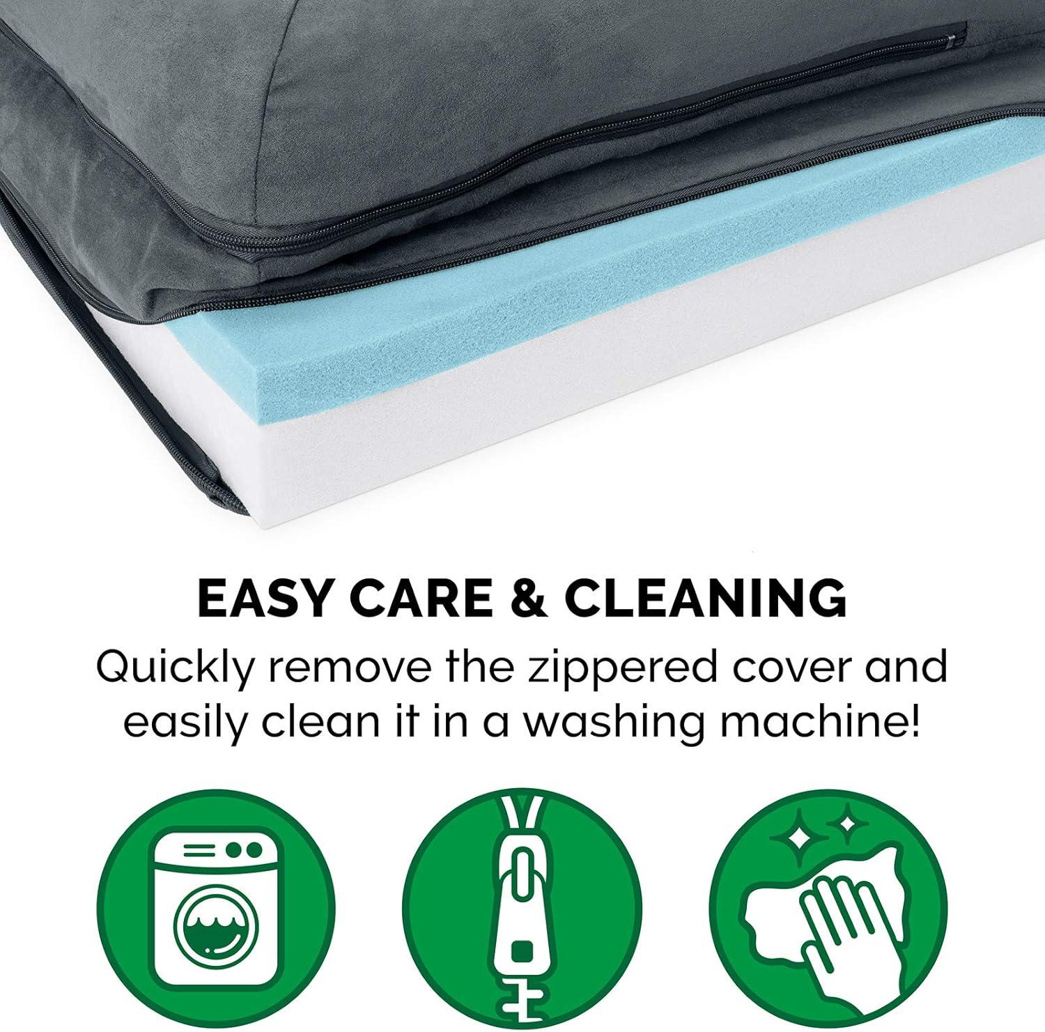 imageFurhaven Cooling Gel Dog Bed for MediumSmall Dogs w Removable Bolsters ampamp Washable Cover For Dogs Up to 35 lbs Pinsonic Quilted Paw L Shaped Chaise Titanium MediumTwoTone Faux Fur Suede Stone Gray