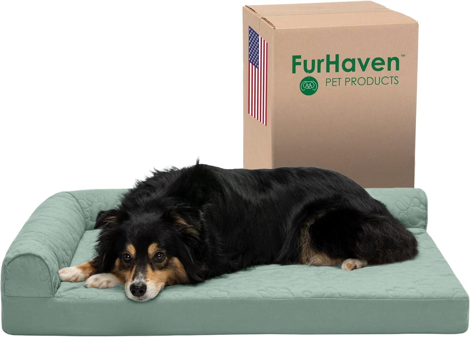 imageFurhaven Cooling Gel Dog Bed for MediumSmall Dogs w Removable Bolsters ampamp Washable Cover For Dogs Up to 35 lbs Pinsonic Quilted Paw L Shaped Chaise Titanium MediumQuilted Paw Iceberg Green