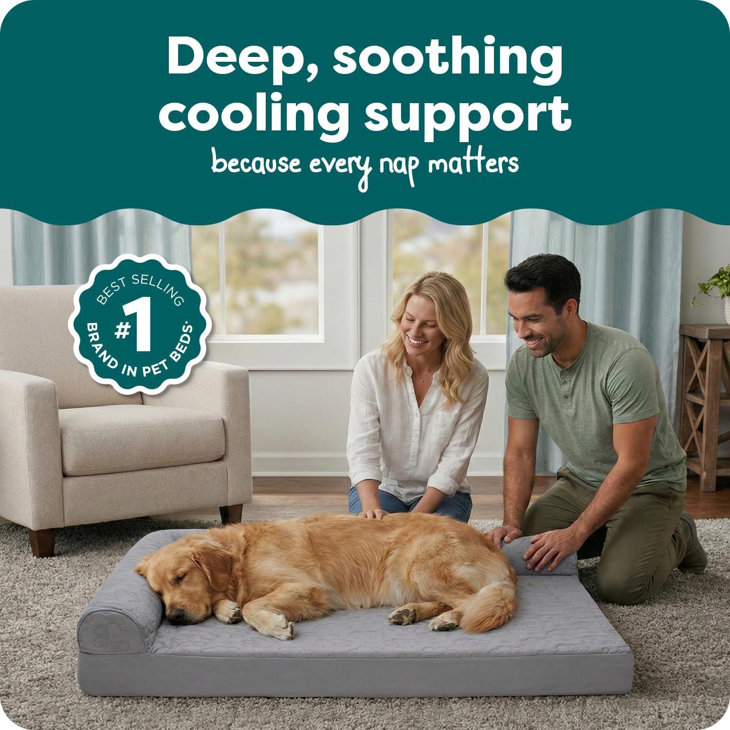 imageFurhaven Cooling Gel Dog Bed for MediumSmall Dogs w Removable Bolsters ampamp Washable Cover For Dogs Up to 35 lbs Pinsonic Quilted Paw L Shaped Chaise Titanium MediumQuilted Paw Titanium