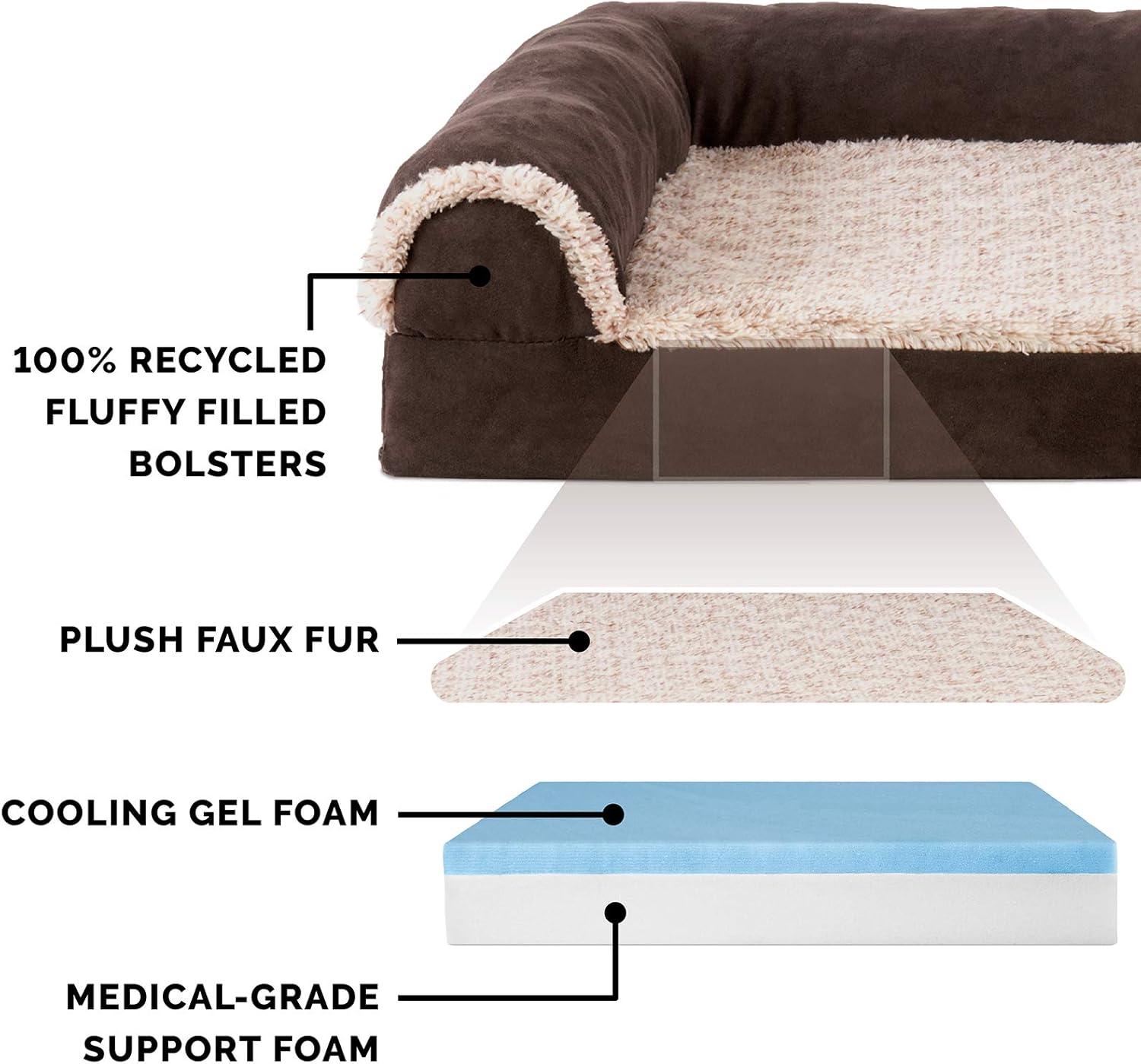 imageFurhaven Cooling Gel Dog Bed for MediumSmall Dogs w Removable Bolsters ampamp Washable Cover For Dogs Up to 35 lbs Pinsonic Quilted Paw L Shaped Chaise Titanium MediumTwoTone Faux Fur Suede Espresso