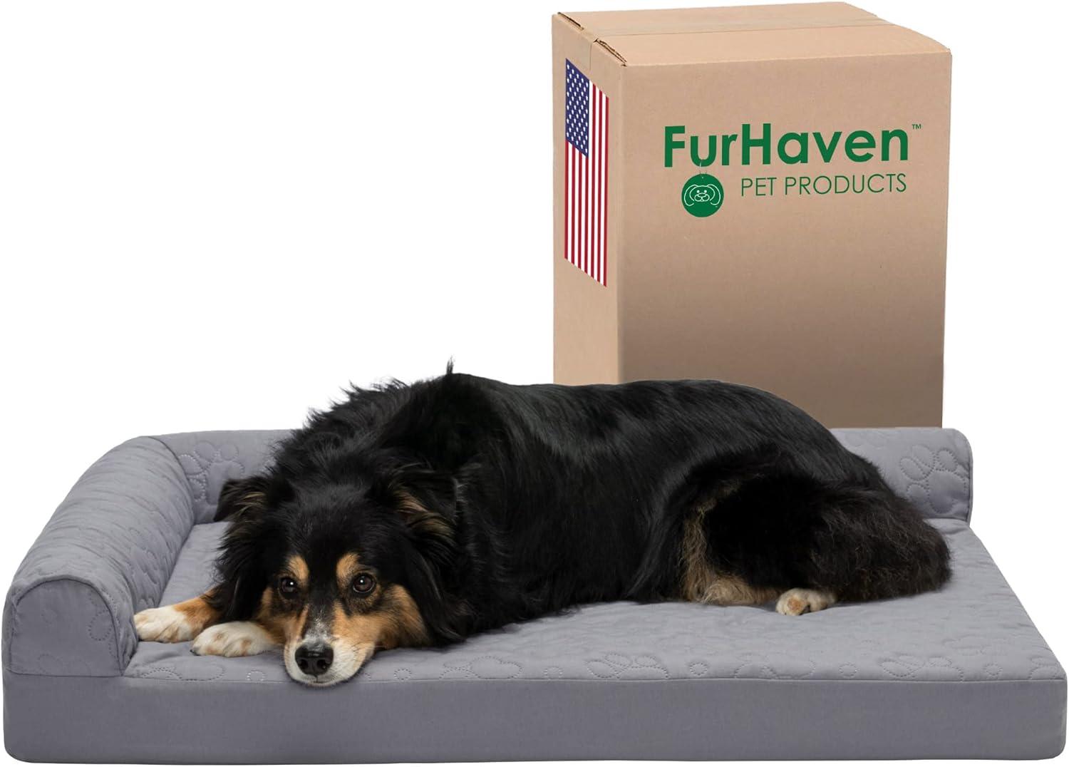 imageFurhaven Cooling Gel Dog Bed for MediumSmall Dogs w Removable Bolsters ampamp Washable Cover For Dogs Up to 35 lbs Pinsonic Quilted Paw L Shaped Chaise Titanium MediumQuilted Paw Titanium