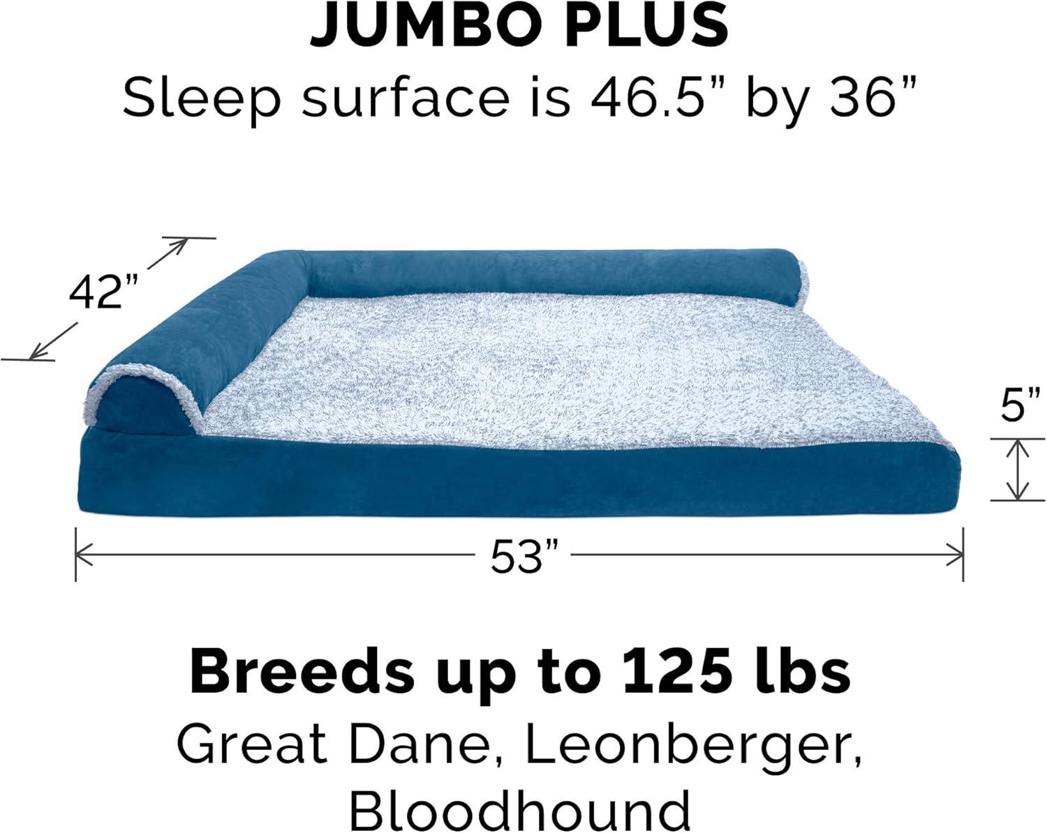 imageFurhaven Cooling Gel Dog Bed for MediumSmall Dogs w Removable Bolsters ampamp Washable Cover For Dogs Up to 35 lbs Pinsonic Quilted Paw L Shaped Chaise Titanium MediumTwoTone Faux Fur Suede Marine Blue