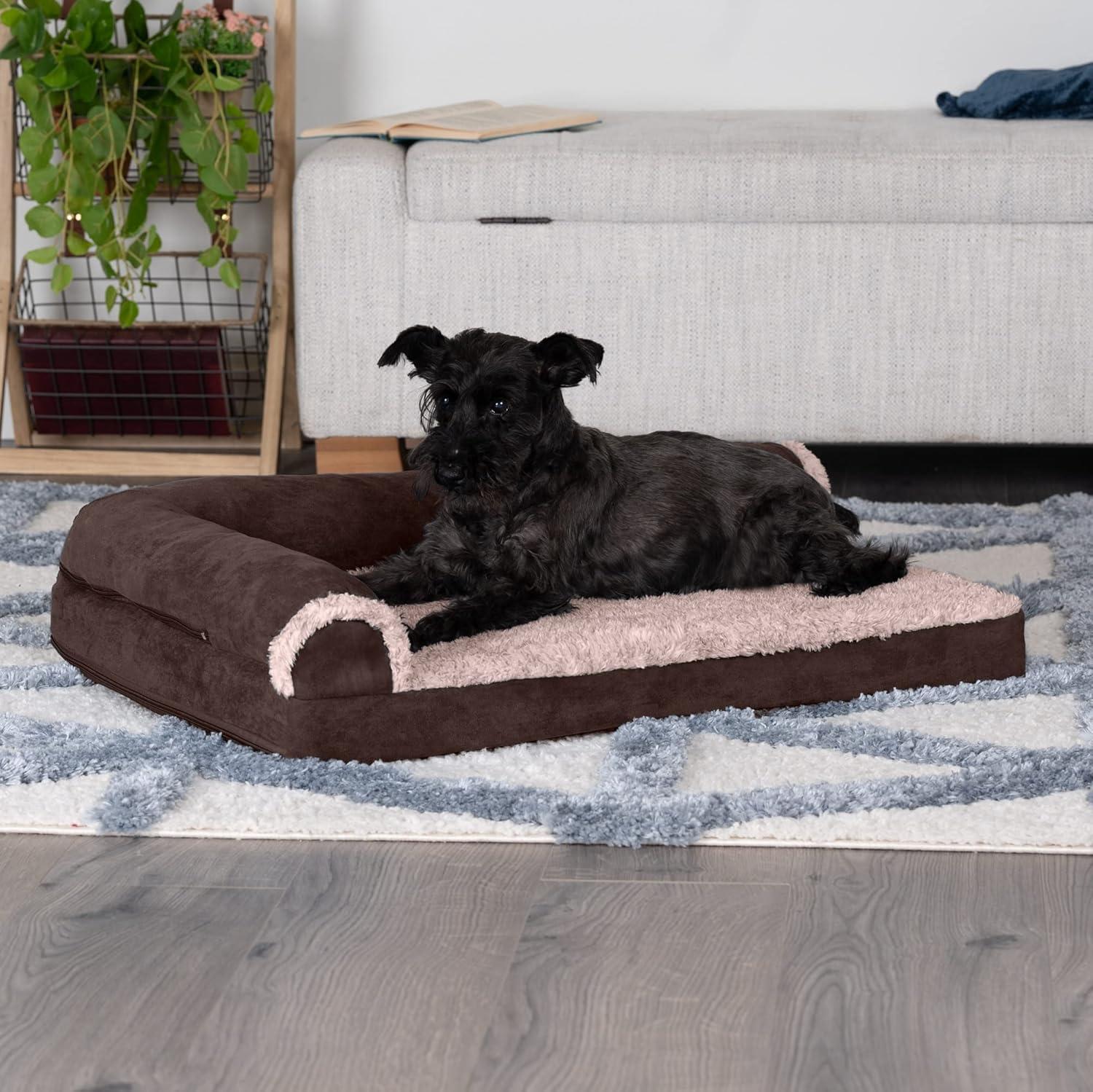 imageFurhaven Cooling Gel Dog Bed for MediumSmall Dogs w Removable Bolsters ampamp Washable Cover For Dogs Up to 35 lbs Pinsonic Quilted Paw L Shaped Chaise Titanium MediumTwoTone Faux Fur Suede Espresso
