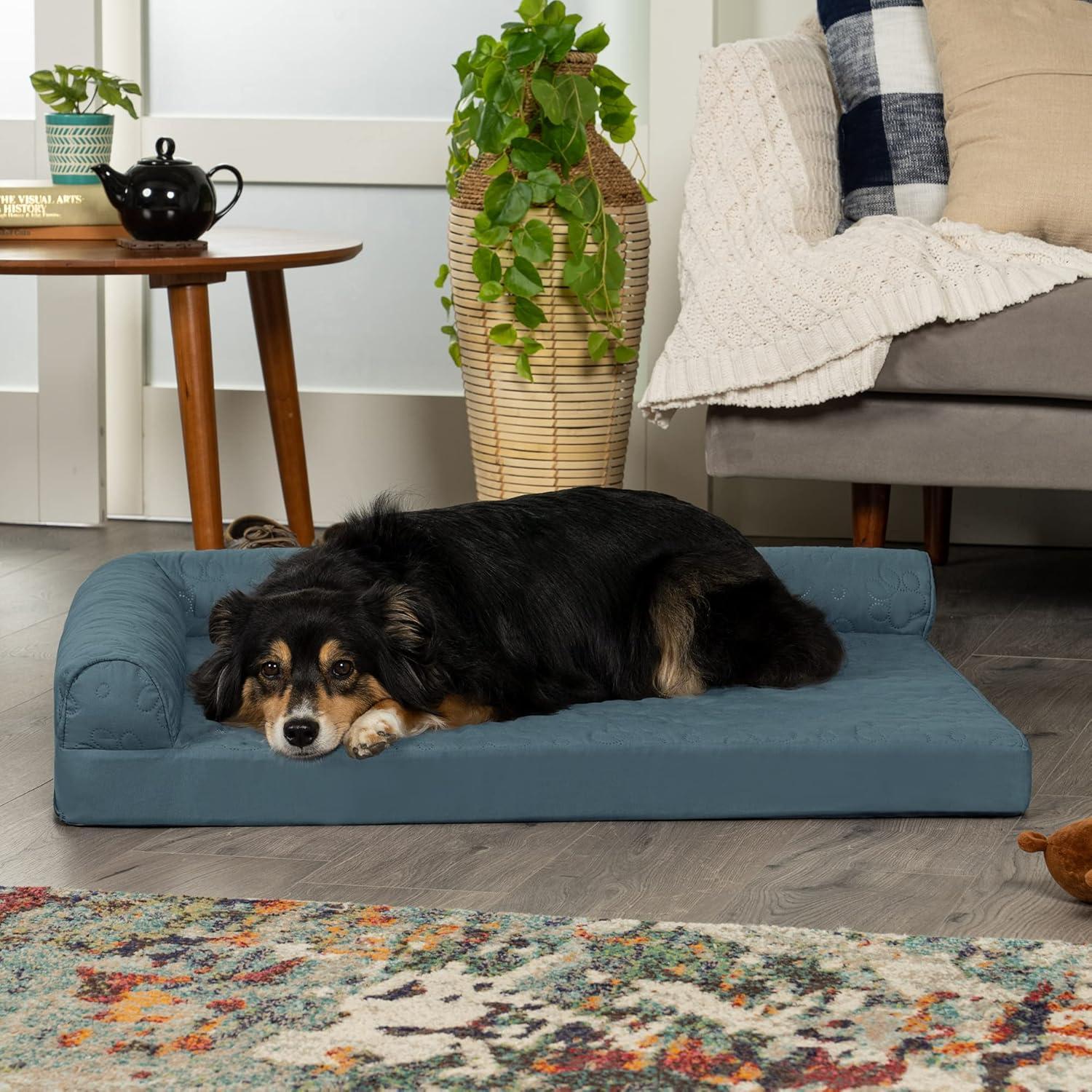 imageFurhaven Cooling Gel Dog Bed for MediumSmall Dogs w Removable Bolsters ampamp Washable Cover For Dogs Up to 35 lbs Pinsonic Quilted Paw L Shaped Chaise Titanium MediumQuilted Paw Bluestone