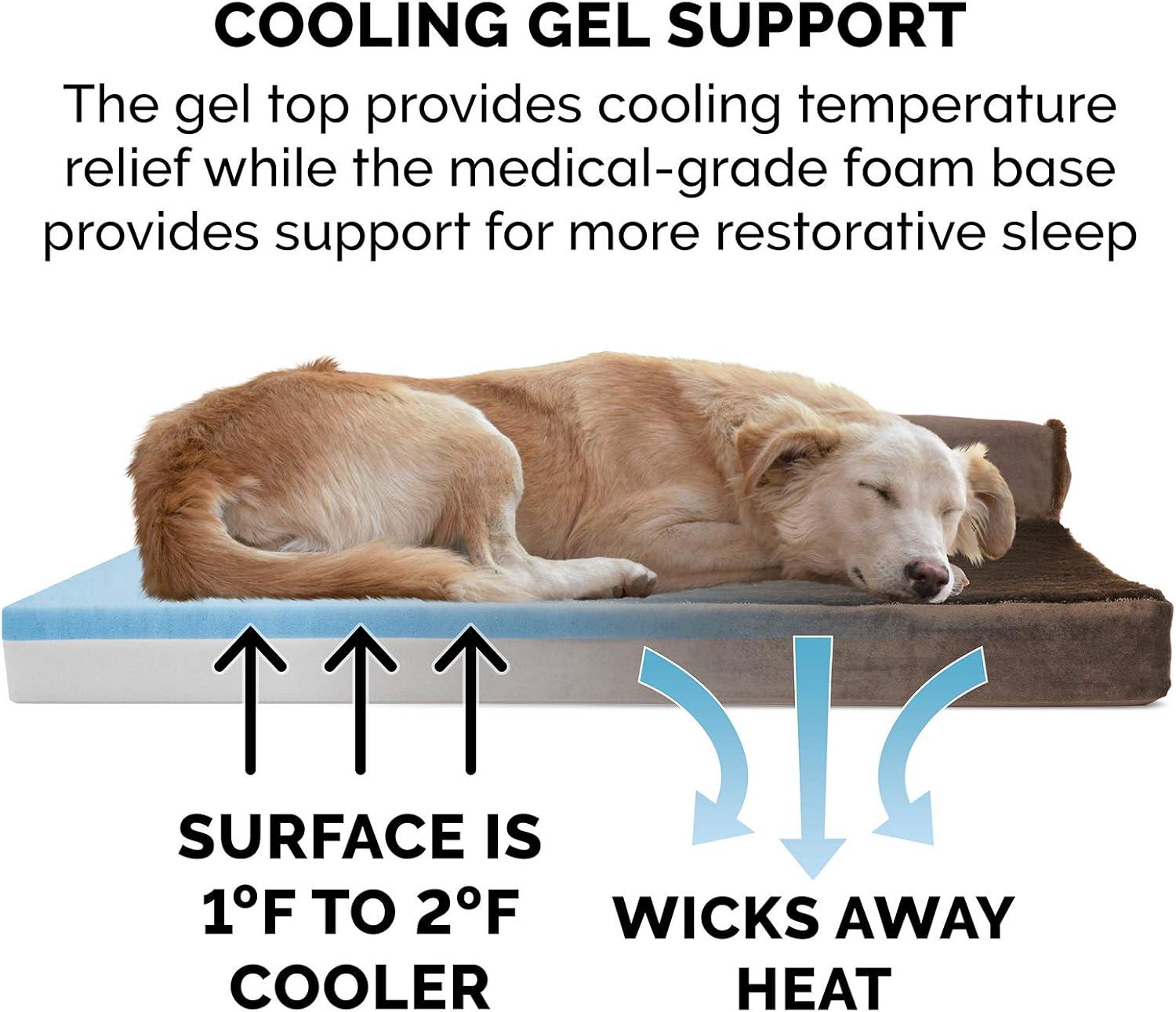 imageFurhaven Cooling Gel Dog Bed for MediumSmall Dogs w Removable Bolsters ampamp Washable Cover For Dogs Up to 35 lbs Pinsonic Quilted Paw L Shaped Chaise Titanium MediumPlush Velvet Sable Brown