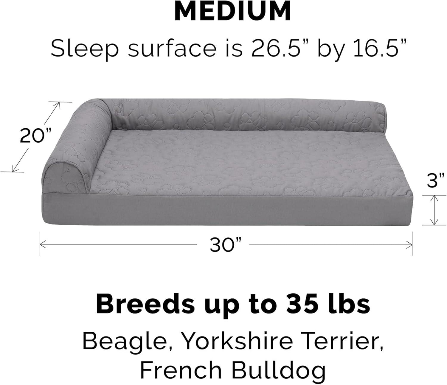 imageFurhaven Cooling Gel Dog Bed for MediumSmall Dogs w Removable Bolsters ampamp Washable Cover For Dogs Up to 35 lbs Pinsonic Quilted Paw L Shaped Chaise Titanium MediumQuilted Paw Titanium