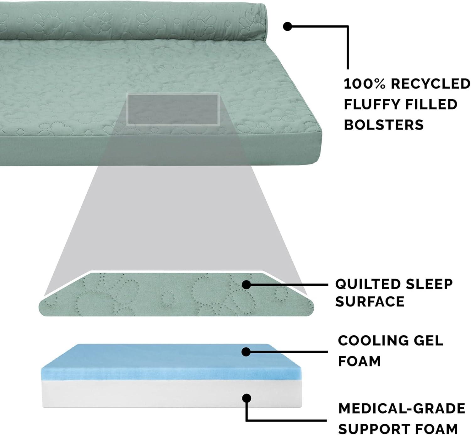 imageFurhaven Cooling Gel Dog Bed for MediumSmall Dogs w Removable Bolsters ampamp Washable Cover For Dogs Up to 35 lbs Pinsonic Quilted Paw L Shaped Chaise Titanium MediumQuilted Paw Iceberg Green