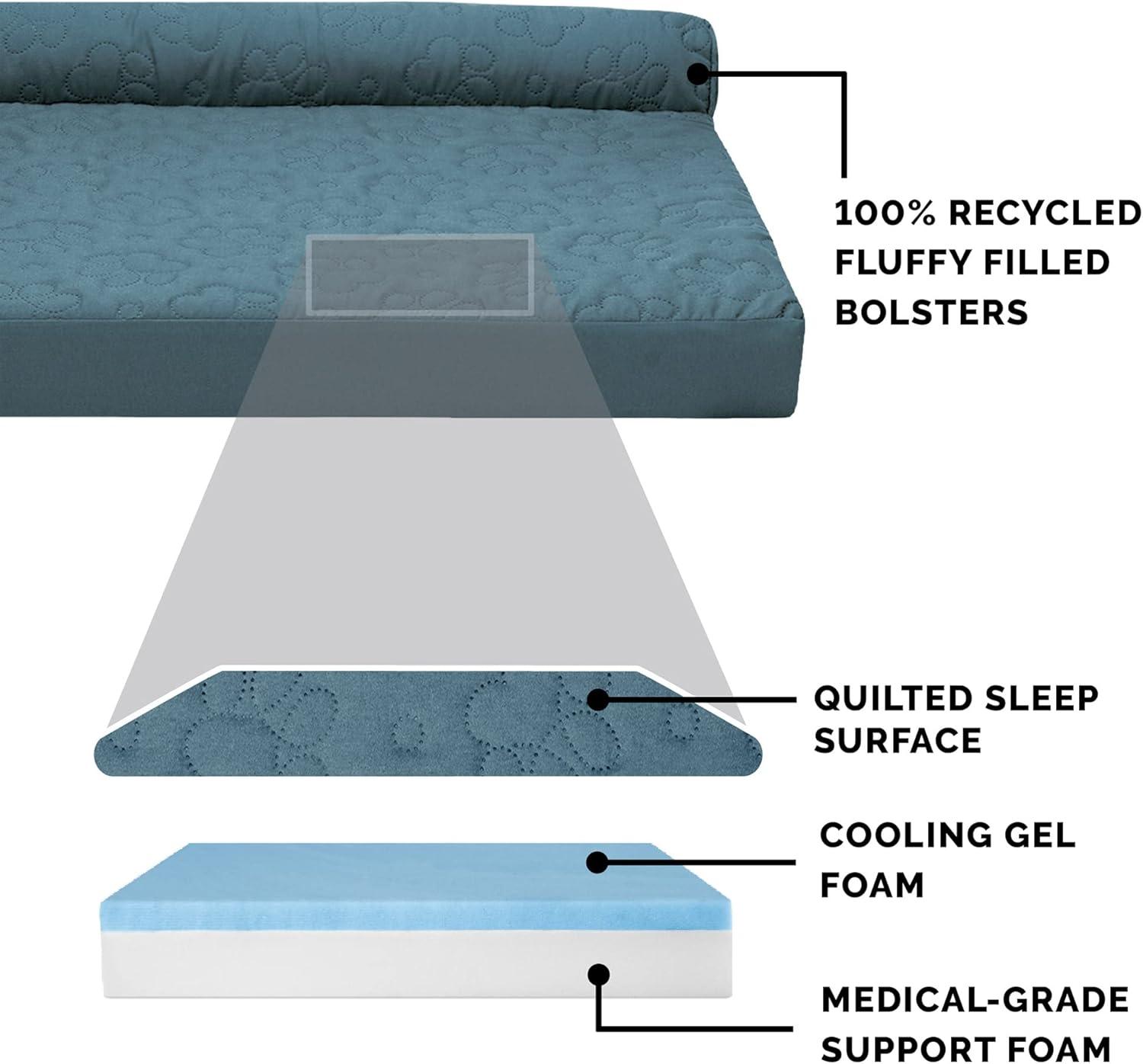 imageFurhaven Cooling Gel Dog Bed for MediumSmall Dogs w Removable Bolsters ampamp Washable Cover For Dogs Up to 35 lbs Pinsonic Quilted Paw L Shaped Chaise Titanium MediumQuilted Paw Bluestone