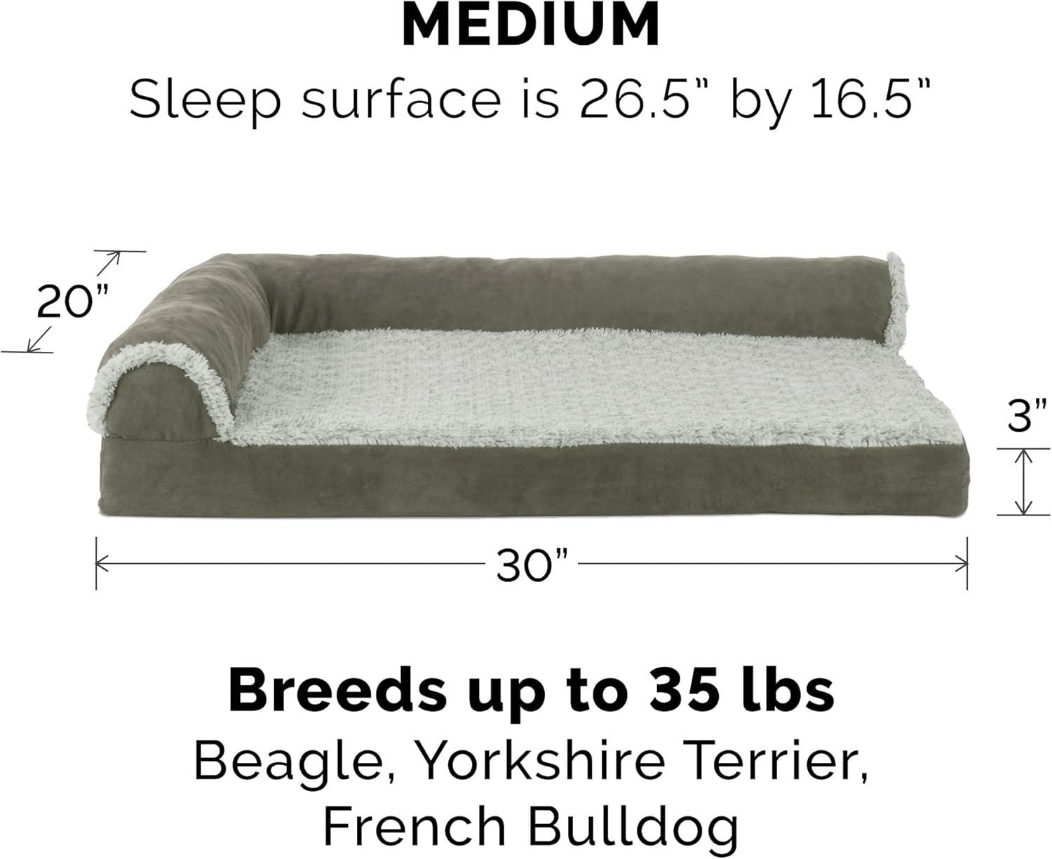 imageFurhaven Cooling Gel Dog Bed for MediumSmall Dogs w Removable Bolsters ampamp Washable Cover For Dogs Up to 35 lbs Pinsonic Quilted Paw L Shaped Chaise Titanium MediumTwoTone Faux Fur Suede Dark Sage