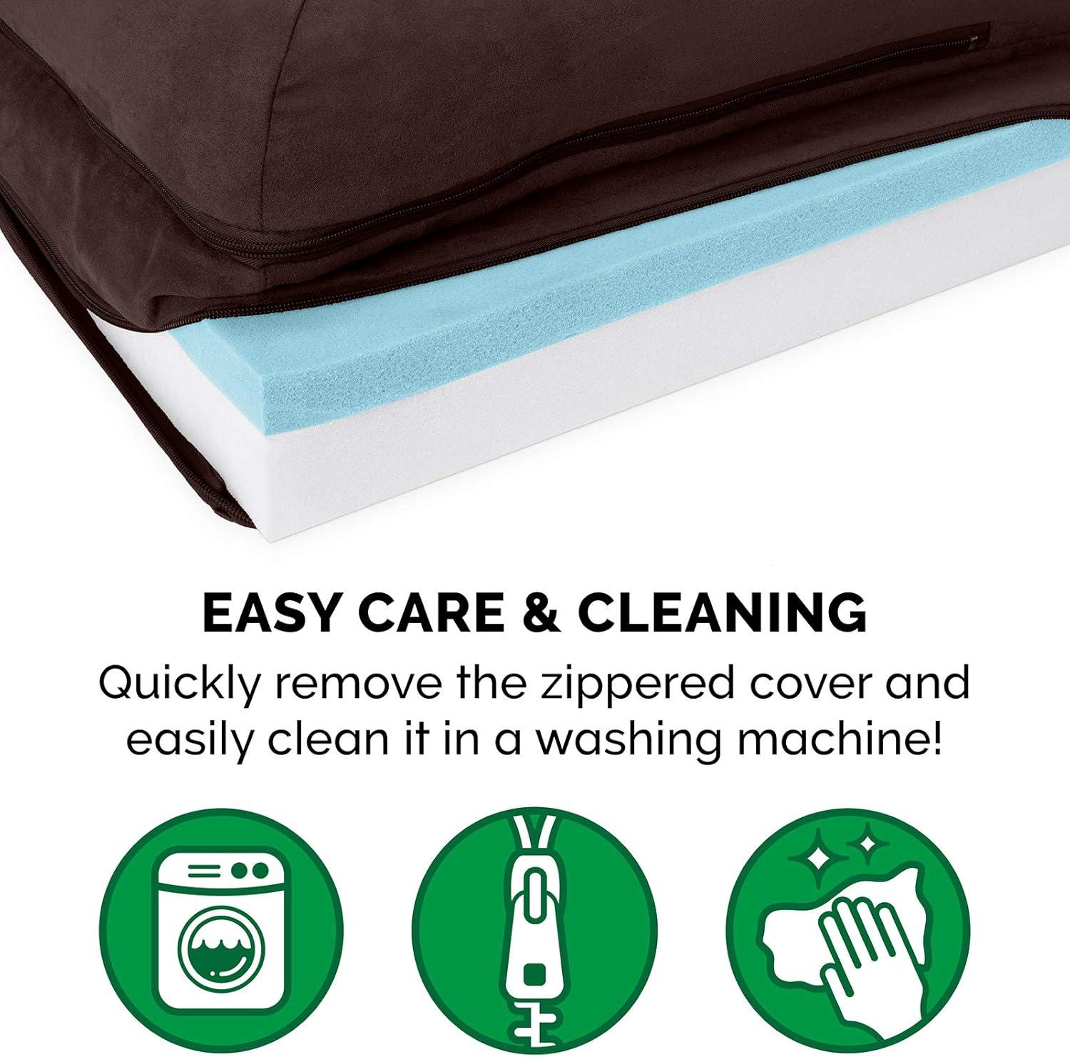 imageFurhaven Cooling Gel Dog Bed for MediumSmall Dogs w Removable Bolsters ampamp Washable Cover For Dogs Up to 35 lbs Pinsonic Quilted Paw L Shaped Chaise Titanium MediumTwoTone Faux Fur Suede Espresso