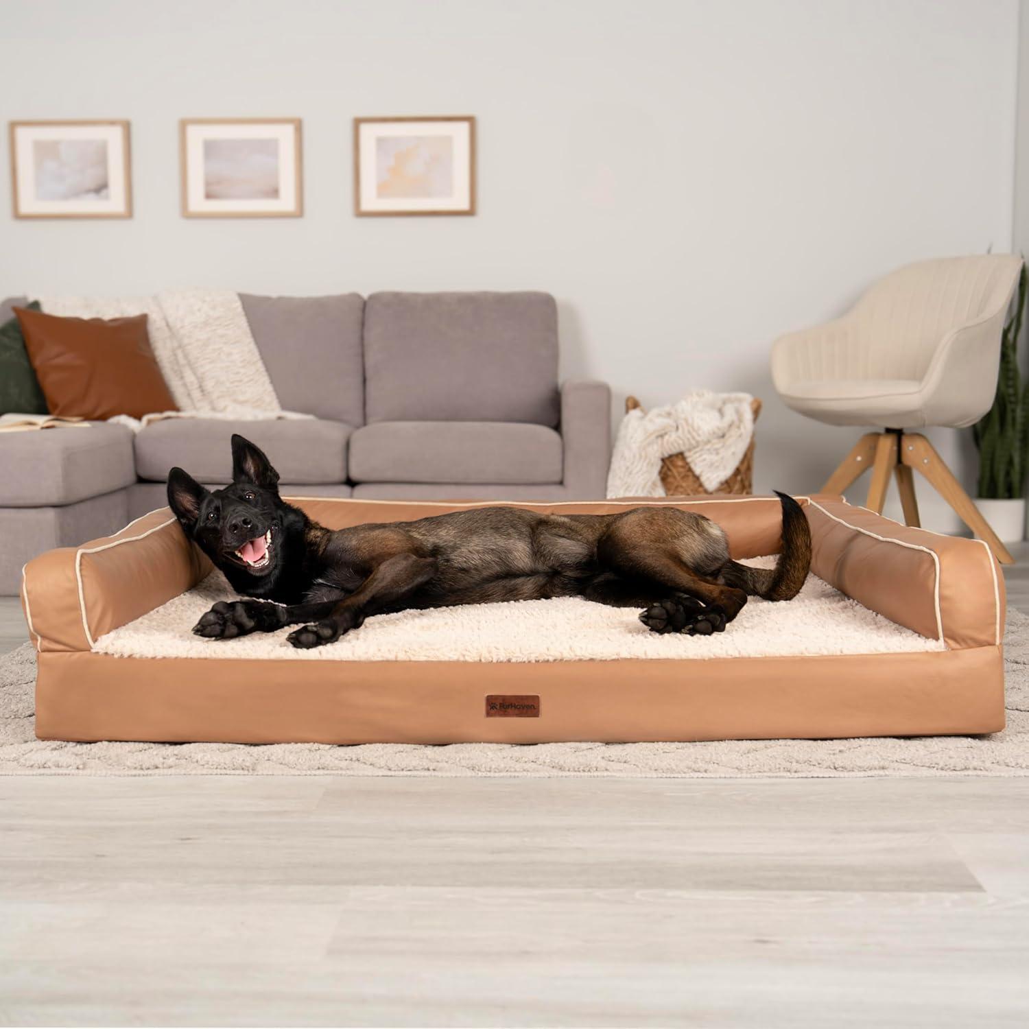 imageFurhaven Cooling Gel Dog Bed for MediumSmall Dogs w Removable Bolsters ampamp Washable Cover For Dogs Up to 35 lbs Quilted Sofa Silver Gray MediumCamel