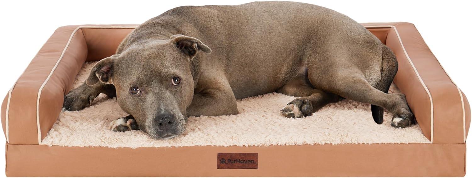 imageFurhaven Cooling Gel Dog Bed for MediumSmall Dogs w Removable Bolsters ampamp Washable Cover For Dogs Up to 35 lbs Quilted Sofa Silver Gray MediumCamel