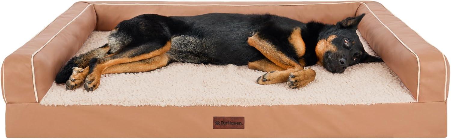 imageFurhaven Cooling Gel Dog Bed for MediumSmall Dogs w Removable Bolsters ampamp Washable Cover For Dogs Up to 35 lbs Quilted Sofa Silver Gray MediumCamel