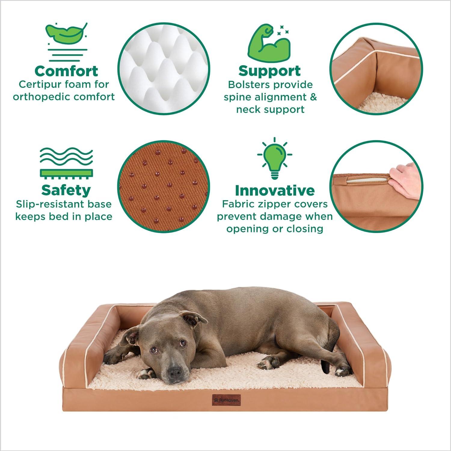 imageFurhaven Cooling Gel Dog Bed for MediumSmall Dogs w Removable Bolsters ampamp Washable Cover For Dogs Up to 35 lbs Quilted Sofa Silver Gray MediumCamel
