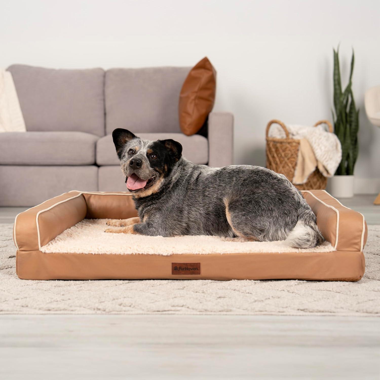imageFurhaven Cooling Gel Dog Bed for MediumSmall Dogs w Removable Bolsters ampamp Washable Cover For Dogs Up to 35 lbs Quilted Sofa Silver Gray MediumCamel