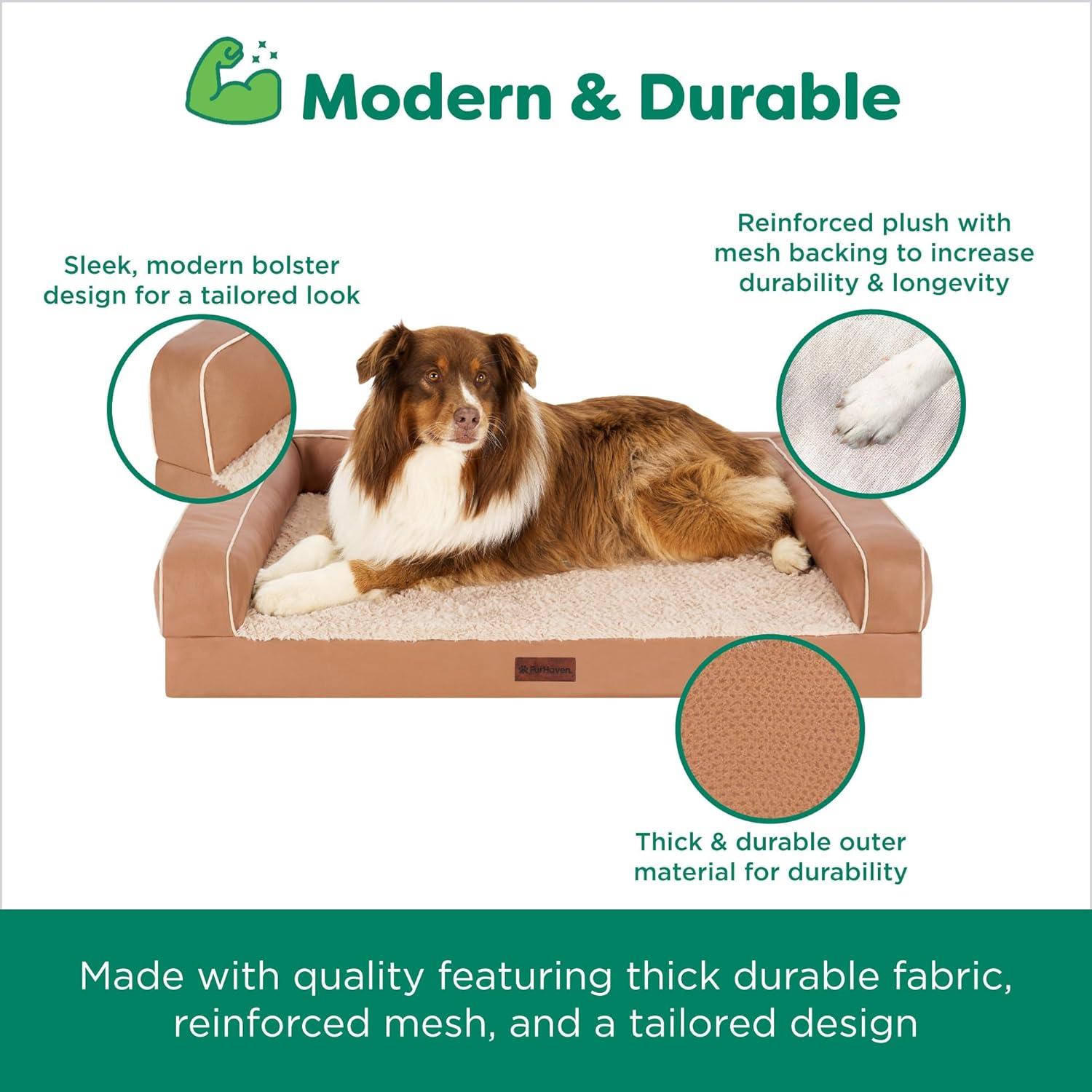 imageFurhaven Cooling Gel Dog Bed for MediumSmall Dogs w Removable Bolsters ampamp Washable Cover For Dogs Up to 35 lbs Quilted Sofa Silver Gray MediumCamel