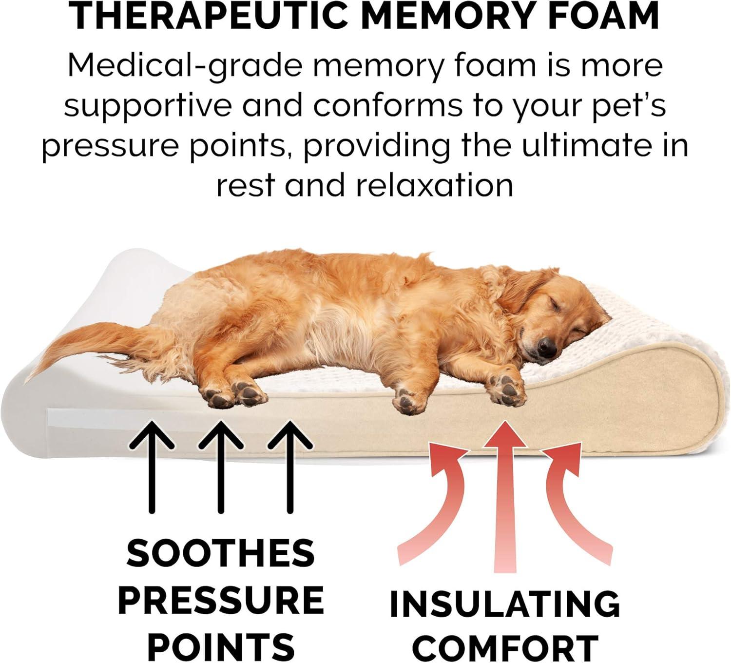 imageFurhaven Memory Foam Dog Bed for Extra Large Dogs w Removable Washable Cover For Dogs Up to 180 lbs Ultra Plush Faux Fur ampamp Suede Luxe Lounger Contour Mattress Cream GiantXXXL