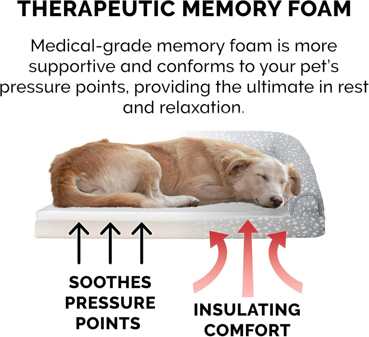 imageFurhaven Memory Foam Dog Bed for Large Dogs w Removable Bolsters ampamp Washable Cover For Dogs Up to 95 lbs Plush ampamp Almond Print L Shaped Chaise Gray Almonds JumboXLGray Almonds