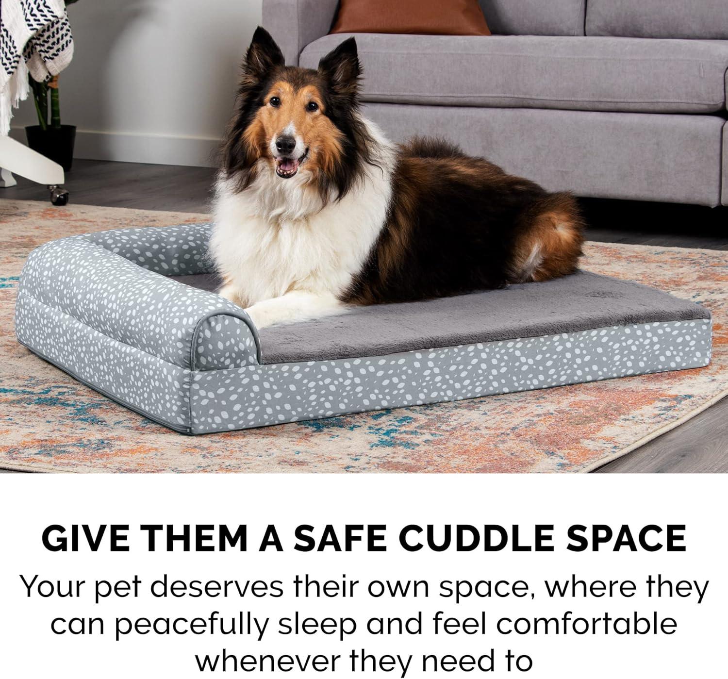 imageFurhaven Memory Foam Dog Bed for Large Dogs w Removable Bolsters ampamp Washable Cover For Dogs Up to 95 lbs Plush ampamp Almond Print L Shaped Chaise Gray Almonds JumboXLGray Almonds