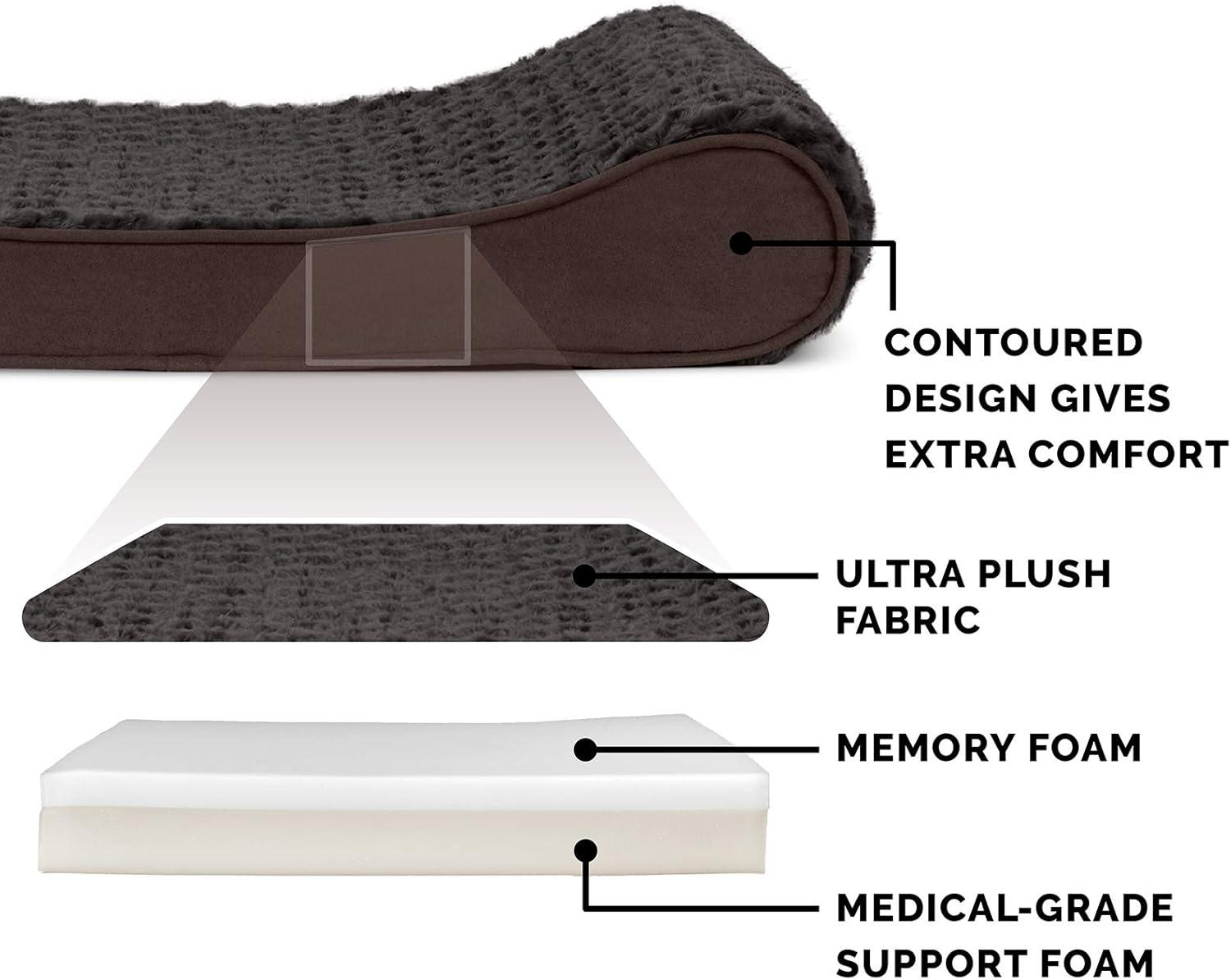 imageFurhaven Memory Foam Dog Bed for Large Dogs w Removable Washable Cover For Dogs Up to 75 lbs Ultra Plush Faux Fur ampamp Suede Luxe Lounger Contour Mattress Chocolate JumboXL
