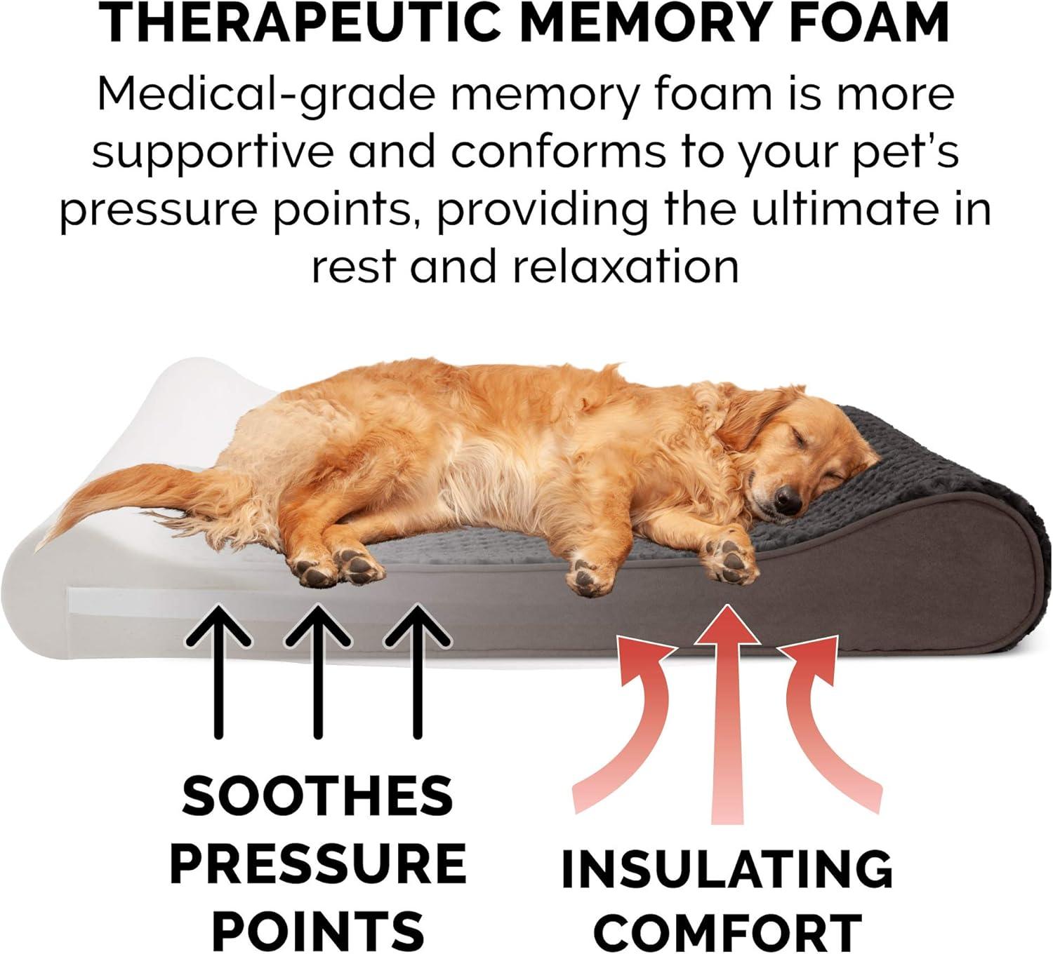 imageFurhaven Memory Foam Dog Bed for Large Dogs w Removable Washable Cover For Dogs Up to 75 lbs Ultra Plush Faux Fur ampamp Suede Luxe Lounger Contour Mattress Chocolate JumboXL