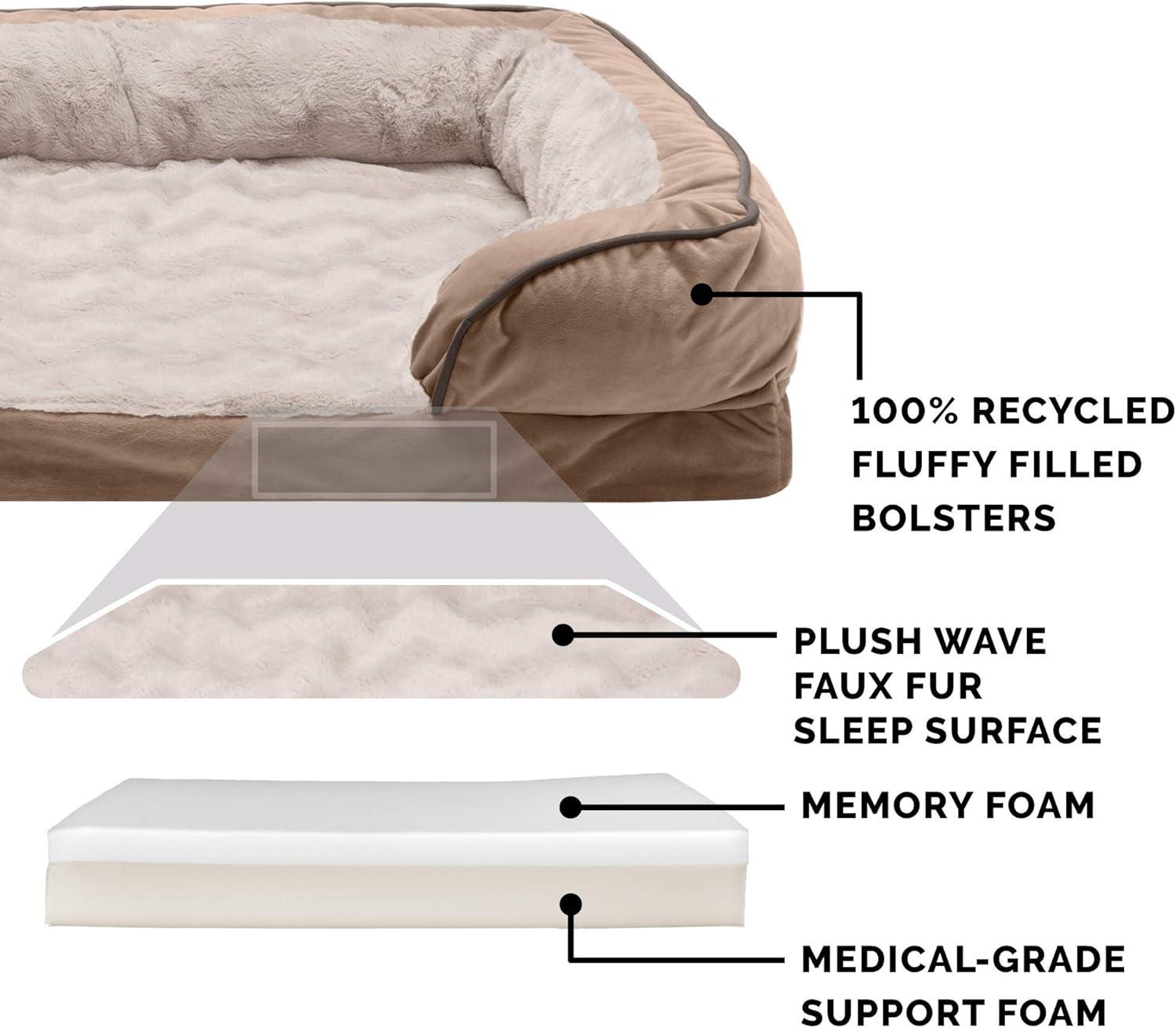 imageFurhaven Memory Foam Dog Bed for MediumSmall Dogs w Removable Bolsters ampamp Washable Cover For Dogs Up to 35 lbs Plush ampamp Velvet Waves Perfect Comfort Sofa Celadon Green MediumBrownstone Faux Fur Velvet