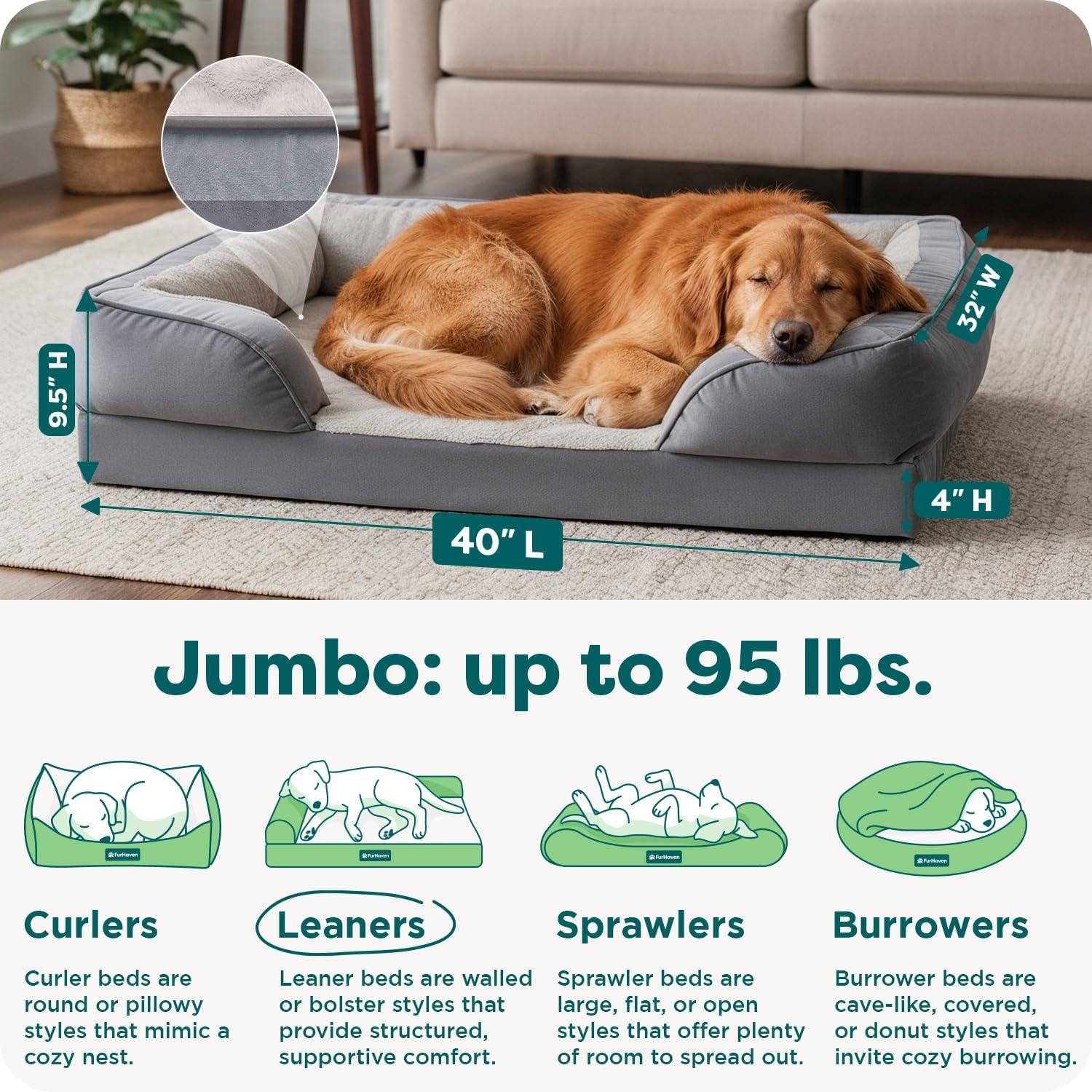 imageFurhaven Memory Foam Dog Bed for MediumSmall Dogs w Removable Bolsters ampamp Washable Cover For Dogs Up to 35 lbs Plush ampamp Velvet Waves Perfect Comfort Sofa Celadon Green MediumGranite Gray Plush Velvet Waves