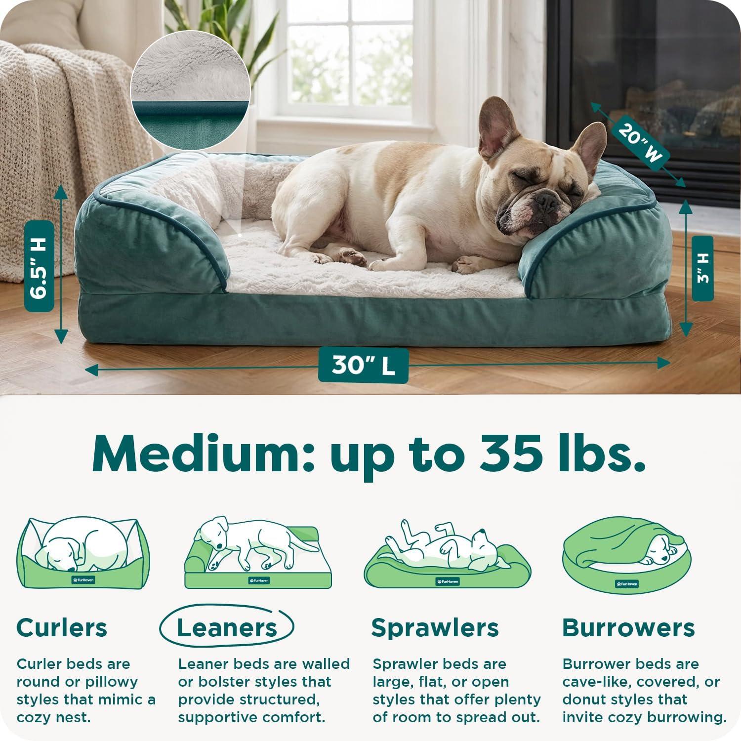 imageFurhaven Memory Foam Dog Bed for MediumSmall Dogs w Removable Bolsters ampamp Washable Cover For Dogs Up to 35 lbs Plush ampamp Velvet Waves Perfect Comfort Sofa Celadon Green MediumCeladon Green Plush Velvet Waves